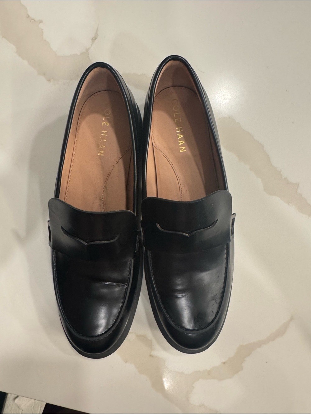 Cole Haan Black Leather Slip-On Penny Loafers